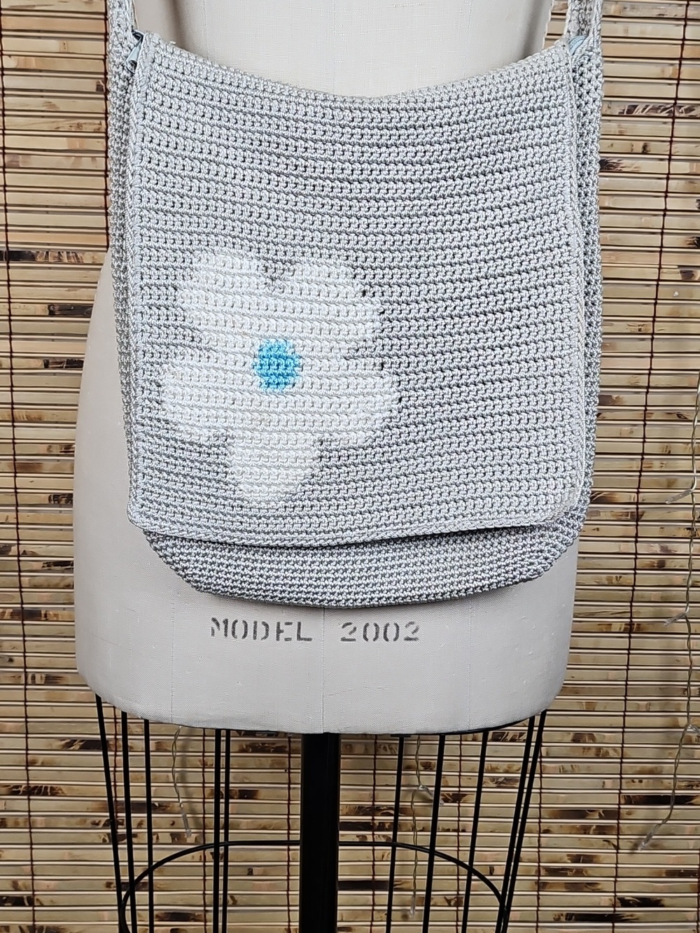 Handmade Light Gray Crochet Crossbody Tote Bag